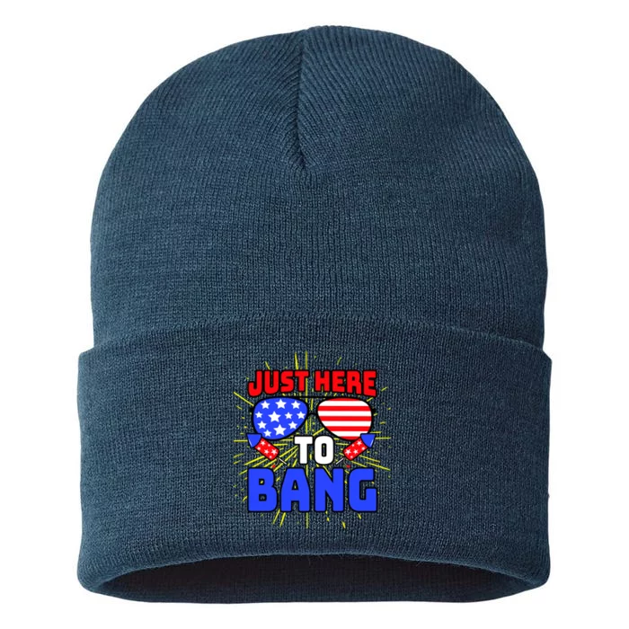 Just Here To Bang Funny 4th Of July USA Merica America Sustainable Knit Beanie