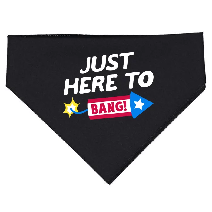 Just Here To Bang Funny Fireworks 4th Of July Fourth Of July USA-Made Doggie Bandana