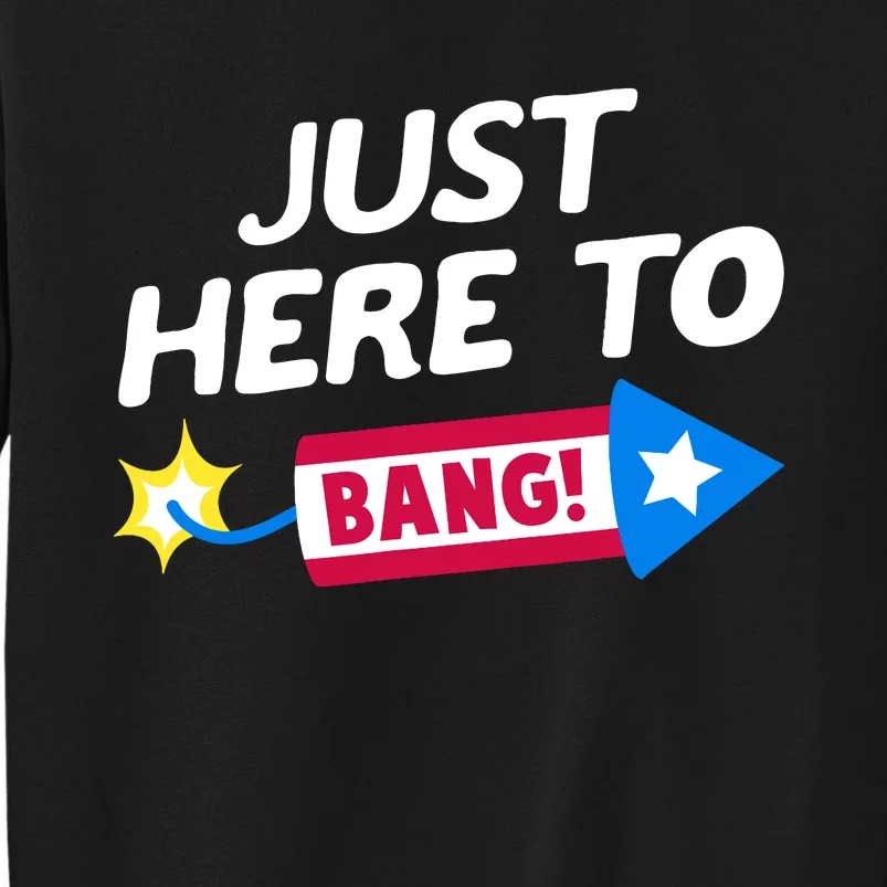 Just Here To Bang Funny Fireworks 4th Of July Fourth Of July Tall Sweatshirt