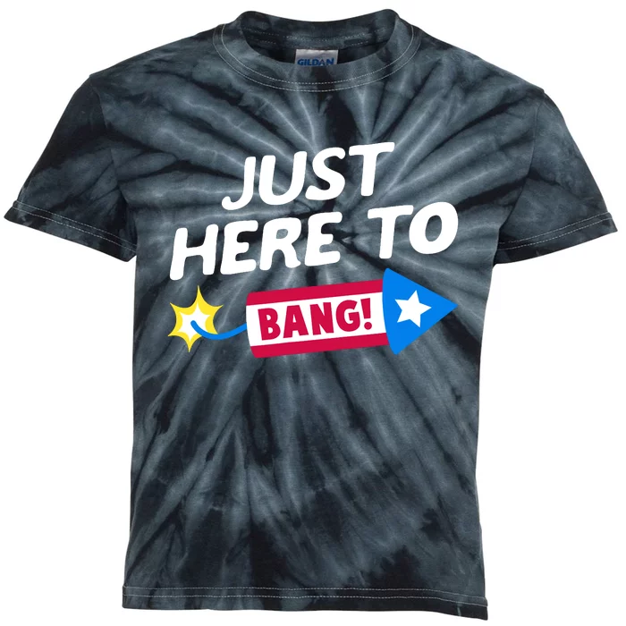 Just Here To Bang Funny Fireworks 4th Of July Fourth Of July Kids Tie-Dye T-Shirt