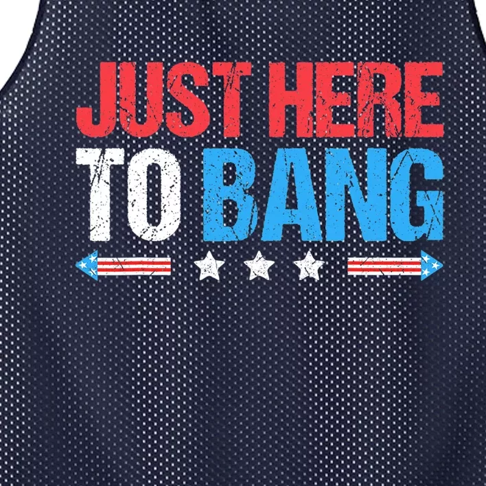 Just Here To Bang Funny Fireworks 4th Of July Mesh Reversible Basketball Jersey Tank