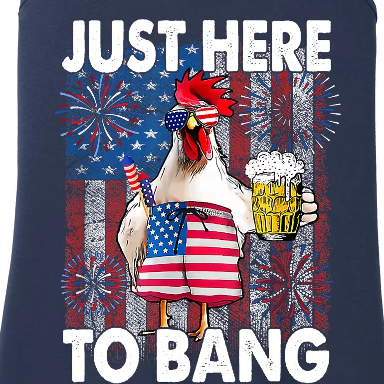 Just Here To Bang Chicken 4th Of July US Flag Firecrackers Ladies Essential Tank