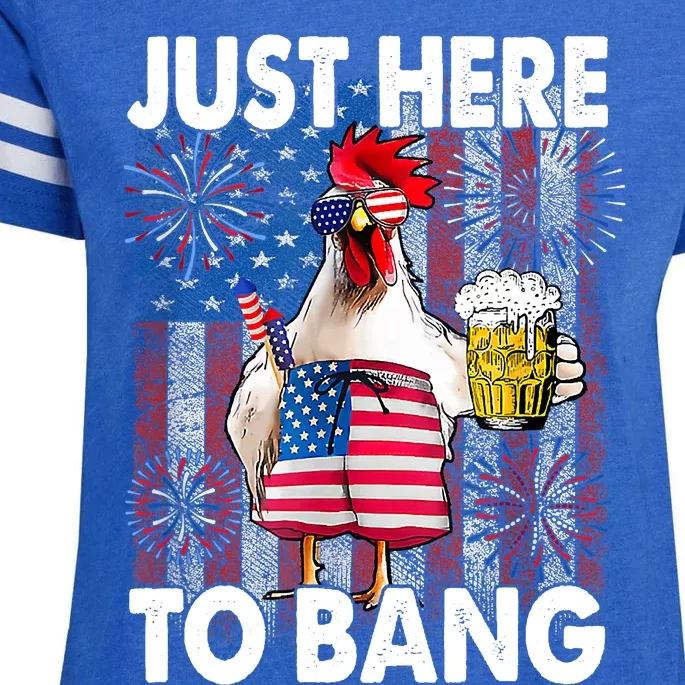 Just Here To Bang Chicken 4th Of July US Flag Firecrackers Enza Ladies Jersey Football T-Shirt