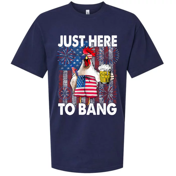 Just Here To Bang Chicken 4th Of July US Flag Firecrackers Sueded Cloud Jersey T-Shirt