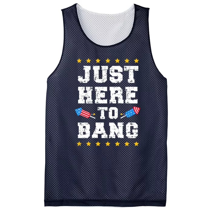 Just Here To Bang Fireworks USA Flag Patriotic 4th Of July Mesh Reversible Basketball Jersey Tank