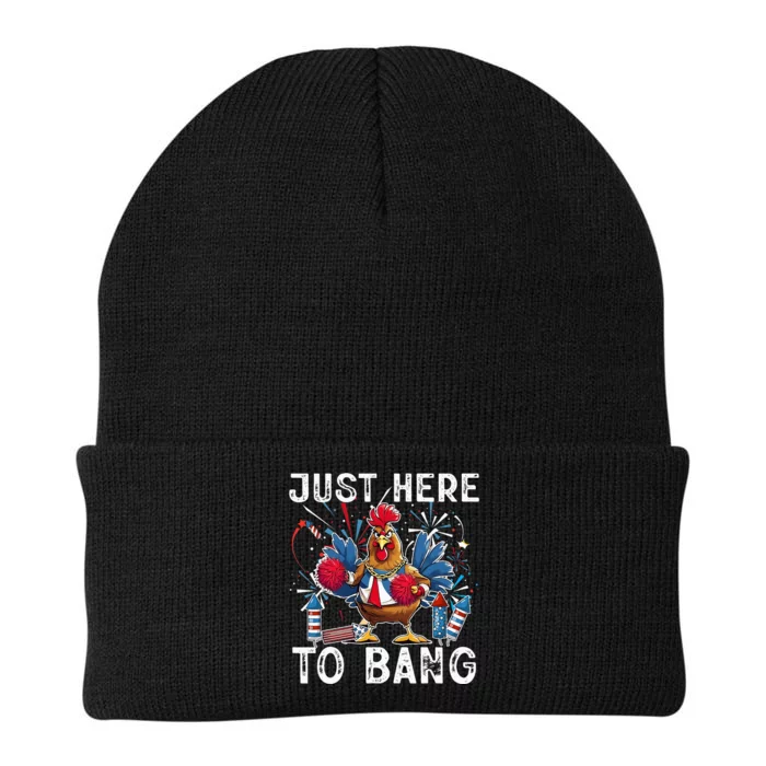 Just Here To Bang Chicken 4th Of July Us Flag Firecrackers Knit Cap Winter Beanie