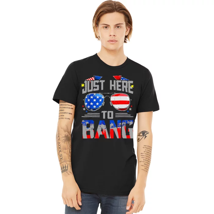 Just Here To Bang 4th Of July Funny Fireworks Sunglasses Premium T-Shirt