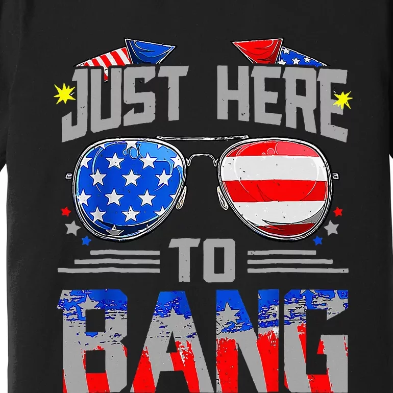 Just Here To Bang 4th Of July Funny Fireworks Sunglasses Premium T-Shirt