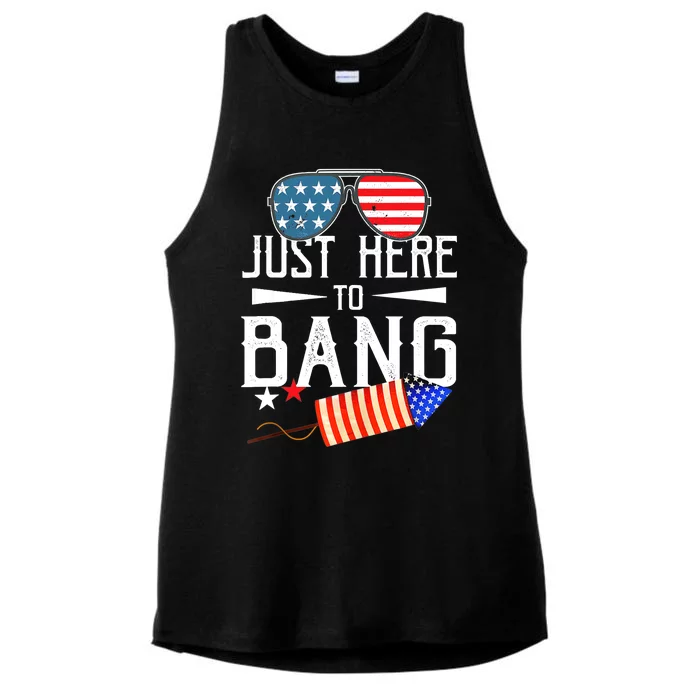 Just Here To Bang 4th Of July Funny Fireworks Patriotic Ladies Tri-Blend Wicking Tank