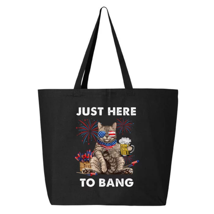 Just Here To Bang Usa Flag Funny Beer 4th Of July Cat Lover 25L Jumbo Tote