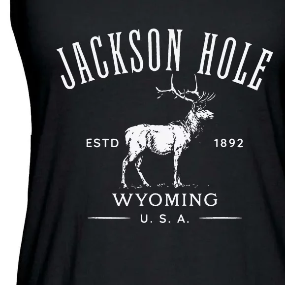 Jackson Hole Wyoming USA Estd 1892 with Elk Souvenir Design Ladies Essential Flowy Tank