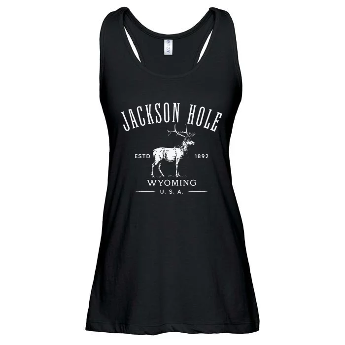 Jackson Hole Wyoming USA Estd 1892 with Elk Souvenir Design Ladies Essential Flowy Tank