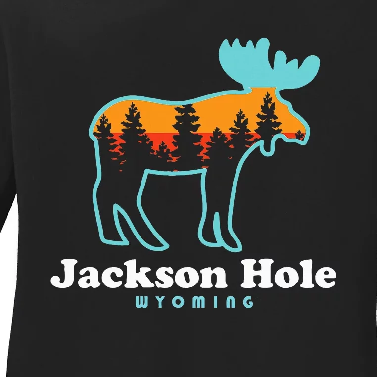 Jackson Hole Wyoming Moose Mountains Grand Tetons Ladies Long Sleeve Shirt