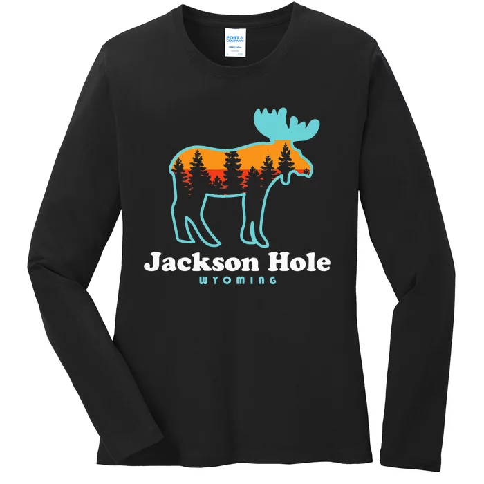 Jackson Hole Wyoming Moose Mountains Grand Tetons Ladies Long Sleeve Shirt