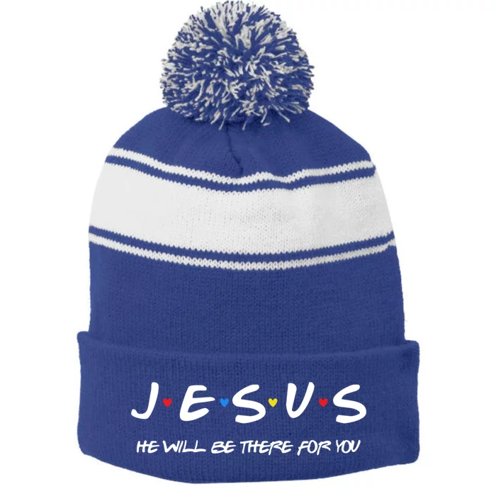 Jesus He Will Be There For You Christian Religious Christmas Gift Stripe Pom Pom Beanie