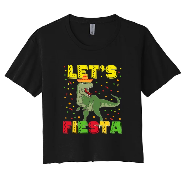 Kids Let's Fiesta Mexican Dino Trex Cinco De Mayo Toddler Boys Women's Crop Top Tee