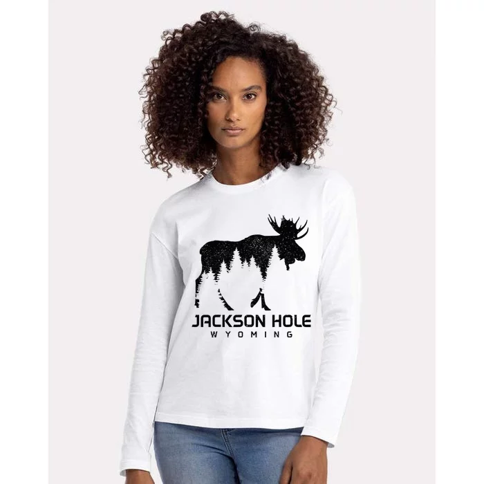 Jackson Hole Wyoming Vintage Moose Souvenir Pride Womens Cotton Relaxed Long Sleeve T-Shirt