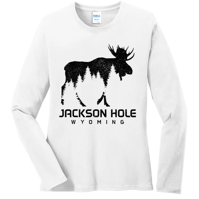 Jackson Hole Wyoming Vintage Moose Souvenir Pride Ladies Long Sleeve Shirt