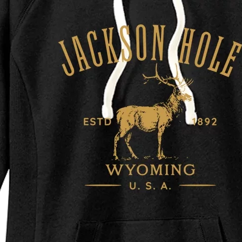 Jackson Hole Wyoming USA Estd 1892 with Elk Souvenir Design Women's Fleece Hoodie