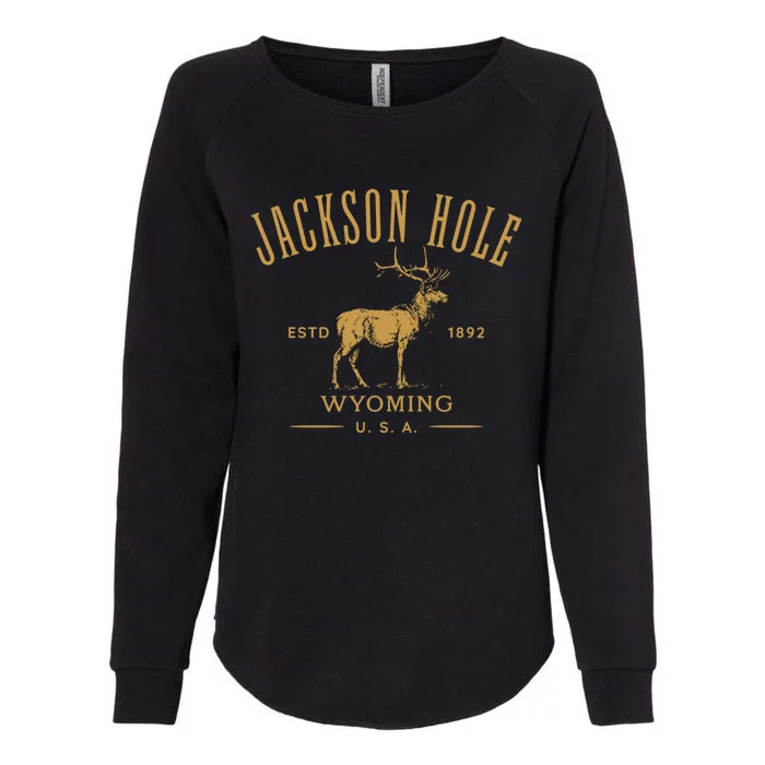 Jackson Hole Wyoming USA Estd 1892 with Elk Souvenir Design Womens California Wash Sweatshirt