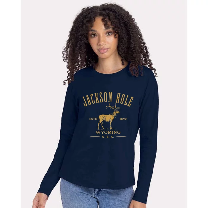 Jackson Hole Wyoming USA Estd 1892 with Elk Souvenir Design Womens Cotton Relaxed Long Sleeve T-Shirt