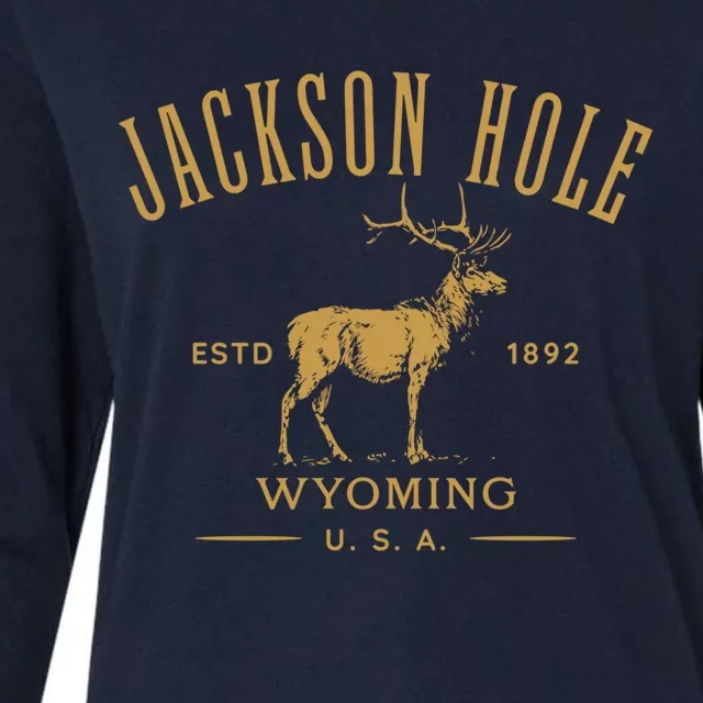 Jackson Hole Wyoming USA Estd 1892 with Elk Souvenir Design Womens Cotton Relaxed Long Sleeve T-Shirt