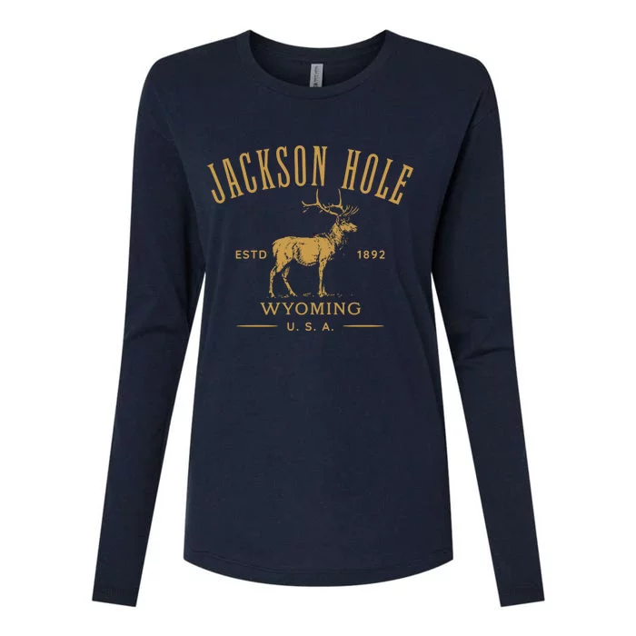 Jackson Hole Wyoming USA Estd 1892 with Elk Souvenir Design Womens Cotton Relaxed Long Sleeve T-Shirt