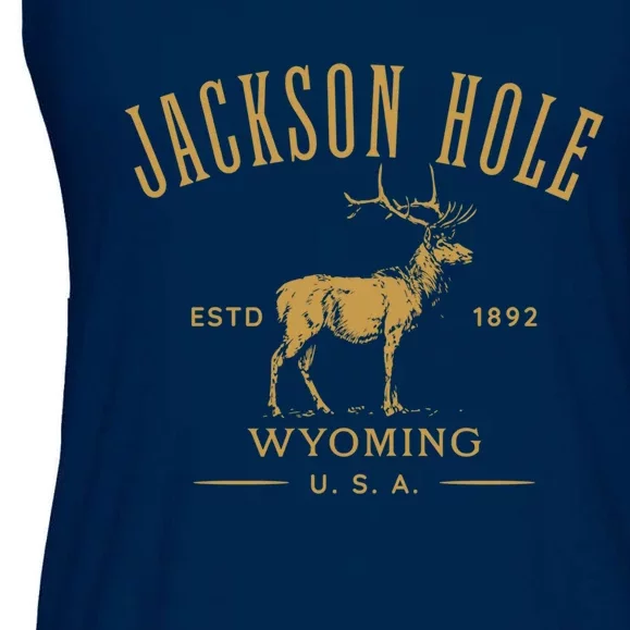 Jackson Hole Wyoming USA Estd 1892 with Elk Souvenir Design Ladies Essential Flowy Tank