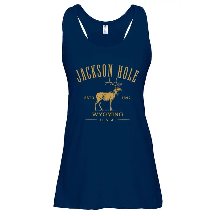 Jackson Hole Wyoming USA Estd 1892 with Elk Souvenir Design Ladies Essential Flowy Tank