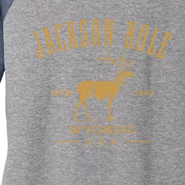 Jackson Hole Wyoming USA Estd 1892 with Elk Souvenir Design Women's Tri-Blend 3/4-Sleeve Raglan Shirt