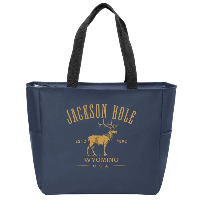 Jackson Hole Wyoming USA Estd 1892 with Elk Souvenir Design Zip Tote Bag