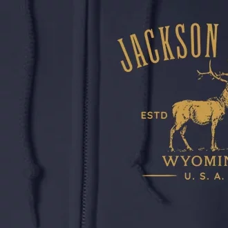 Jackson Hole Wyoming USA Estd 1892 with Elk Souvenir Design Full Zip Hoodie