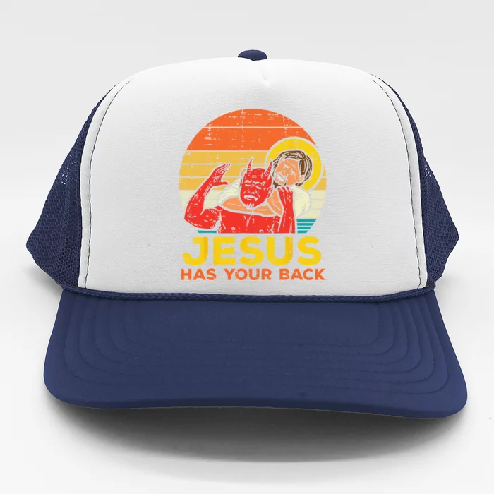 Jesus Has Your Back Jiu Jitsu Retro Christian Trucker Hat