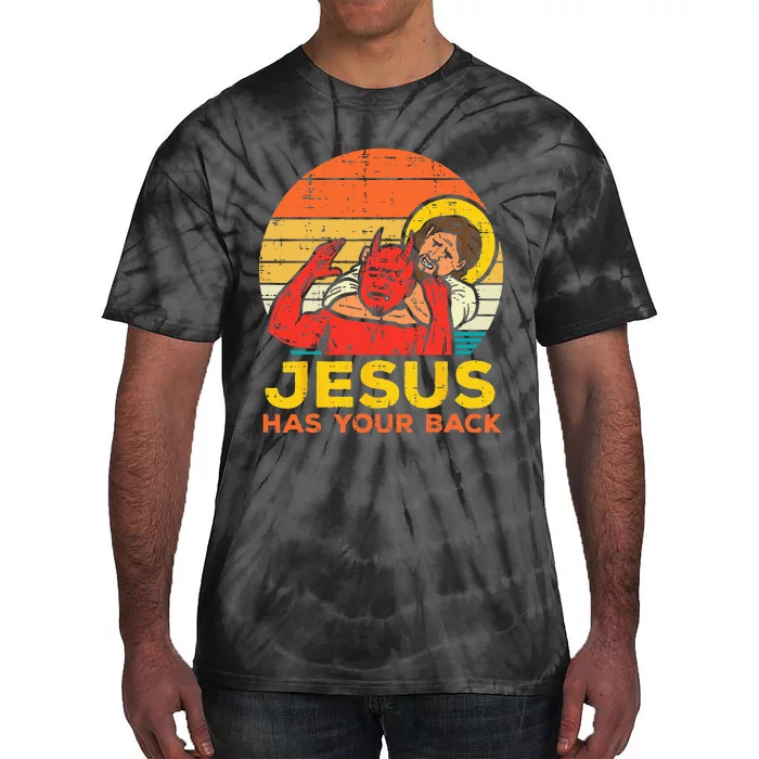 Jesus Has Your Back Jiu Jitsu Retro Christian Tie-Dye T-Shirt