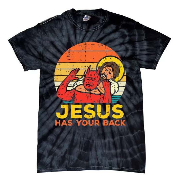 Jesus Has Your Back Jiu Jitsu Retro Christian Tie-Dye T-Shirt