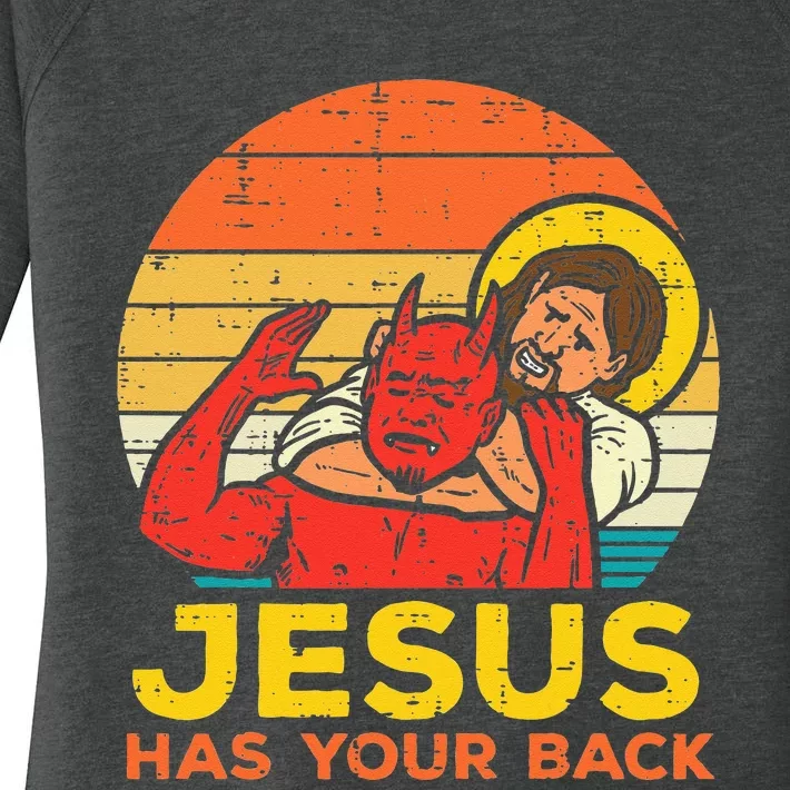 Jesus Has Your Back Jiu Jitsu Retro Christian Men Women Kids Women's Perfect Tri Tunic Long Sleeve Shirt