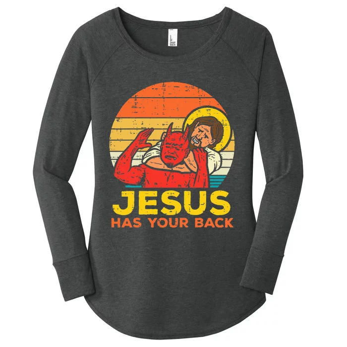 Jesus Has Your Back Jiu Jitsu Retro Christian Men Women Kids Women's Perfect Tri Tunic Long Sleeve Shirt