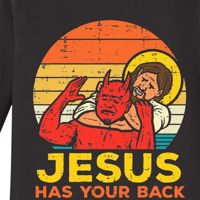 Jesus Has Your Back Jiu Jitsu Retro Christian Men Women Kids Baby Long Sleeve Bodysuit