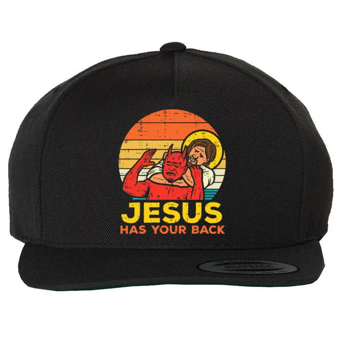 Jesus Has Your Back Jiu Jitsu Retro Christian Men Women Kids Wool Snapback Cap