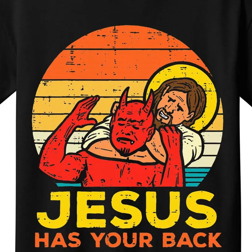 Jesus Has Your Back Jiu Jitsu Retro Christian Kids T-Shirt