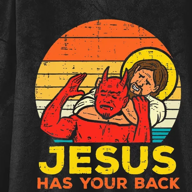 Jesus Has Your Back Jiu Jitsu Retro Christian Hooded Wearable Blanket