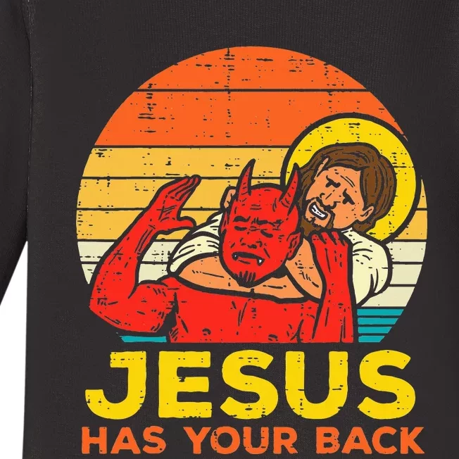 Jesus Has Your Back Jiu Jitsu Retro Christian Baby Long Sleeve Bodysuit