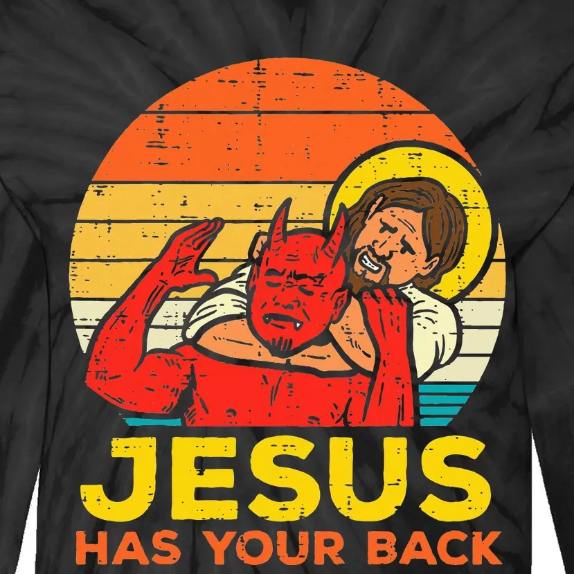 Jesus Has Your Back Jiu Jitsu Retro Christian Tie-Dye Long Sleeve Shirt