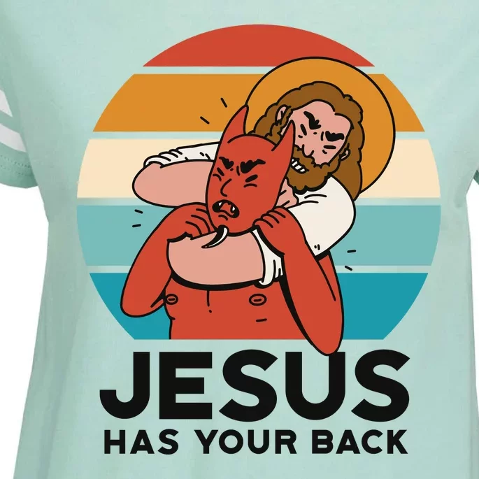 Jesus Has Your Back Fighting Devil Retro Sunset Enza Ladies Jersey Football T-Shirt