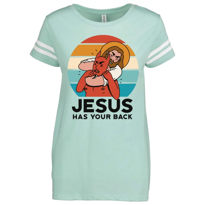 Jesus Has Your Back Fighting Devil Retro Sunset Enza Ladies Jersey Football T-Shirt