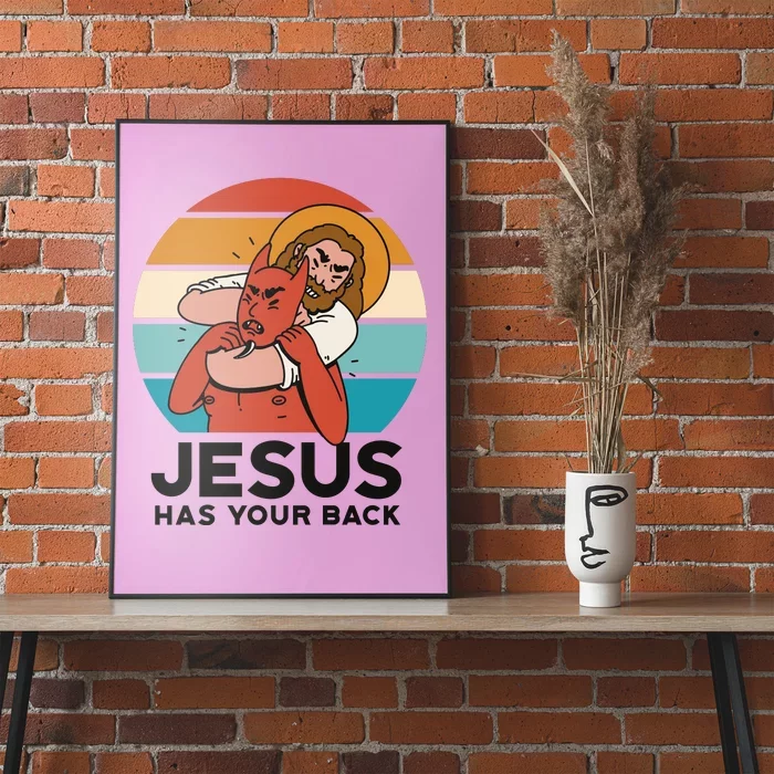 Jesus Has Your Back Fighting Devil Retro Sunset Poster