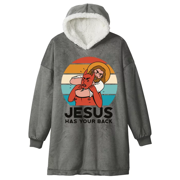 Jesus Has Your Back Fighting Devil Retro Sunset Hooded Wearable Blanket