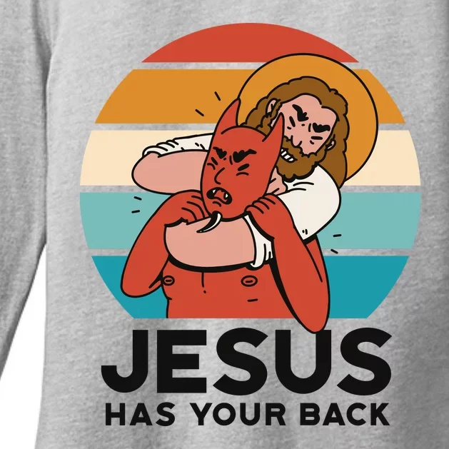 Jesus Has Your Back Fighting Devil Retro Sunset Womens CVC Long Sleeve Shirt