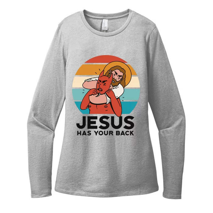 Jesus Has Your Back Fighting Devil Retro Sunset Womens CVC Long Sleeve Shirt