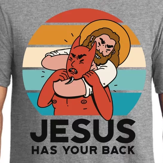 Jesus Has Your Back Fighting Devil Retro Sunset Pajama Set